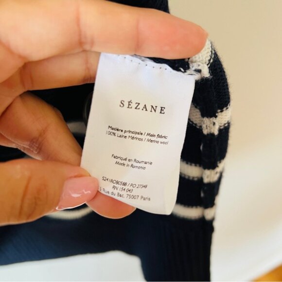 New Sezane Evelyn Dress Navy Ecru Merino Wool Seze Large - Picture 5 of 7